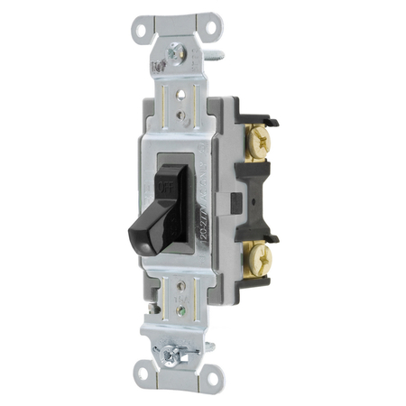 HUBBELL WIRING DEVICE-KELLEMS Switches and Lighting Controls, Toggle Switch, Commercial Grade, Double Pole, 15A 120/277V AC, Back and Side Wired, Black CSB215BK